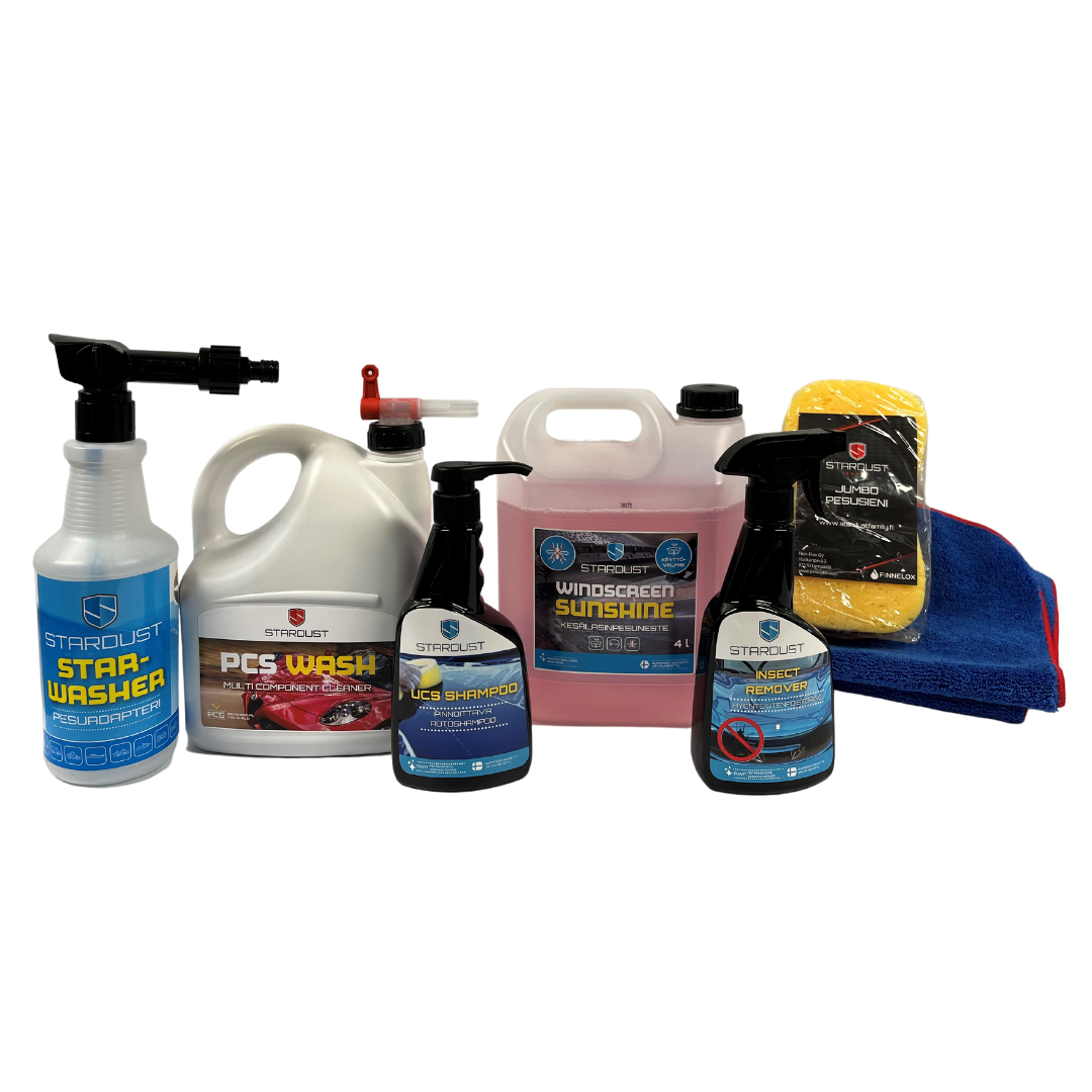 Kesäpaketti autonhoitoon Starwasher-pesuadapterilla, sis. 7 tuotetta